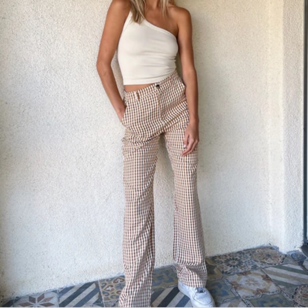 Full Length Wide Leg Gingham Pants